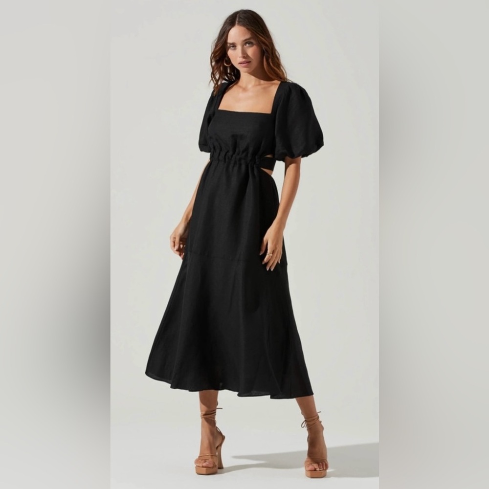 ASTR the Label Angeles Midi Cut Out Lined Blend Dress In Black Size M